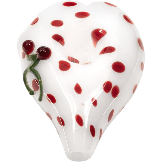Elegant White Heart-Shaped Glass Hand Pipe with Red Polka Dots - Discreet Smoker
