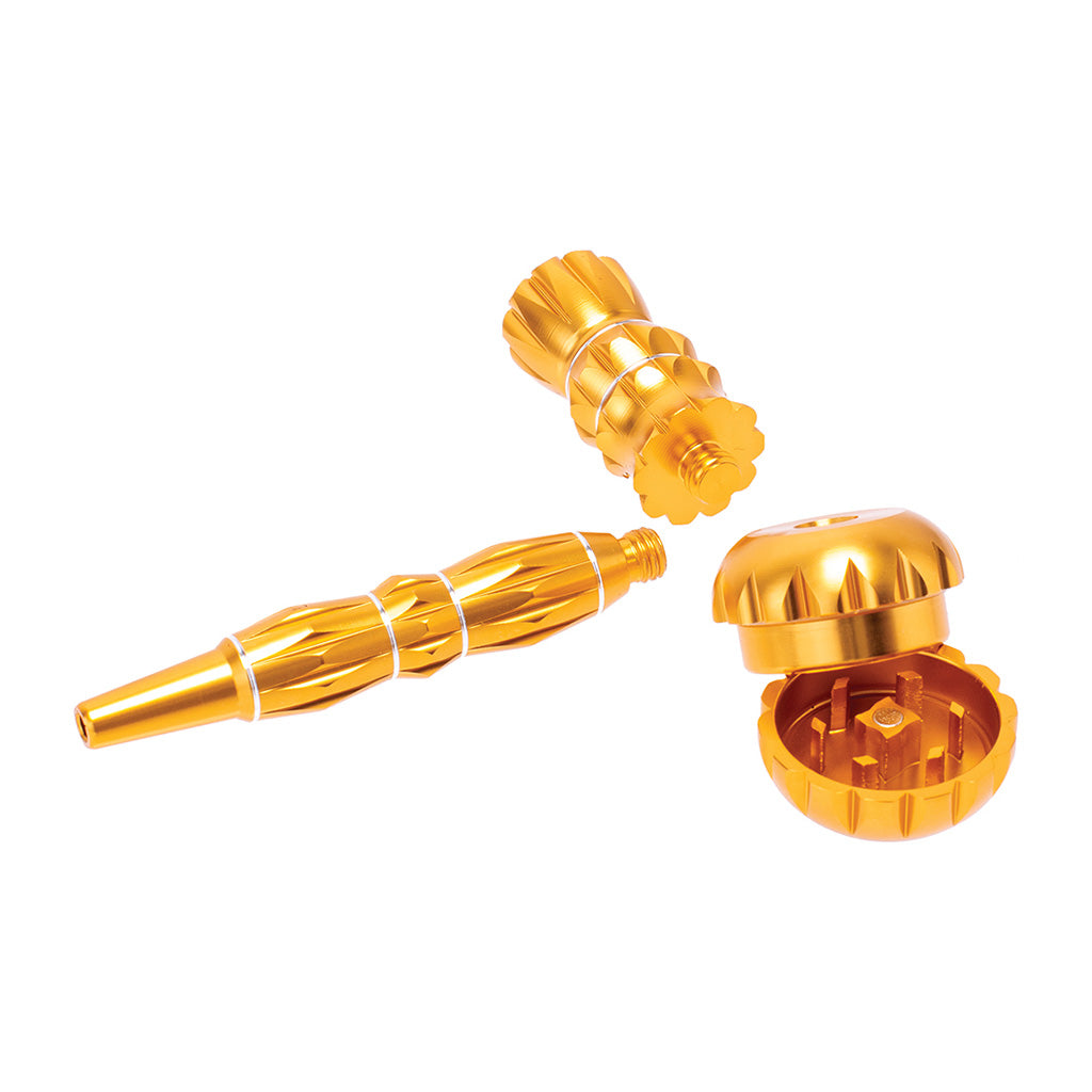 ALUMINUM RIBBED SMOKING PIPE WITH GRINDER - Discreet Smoker