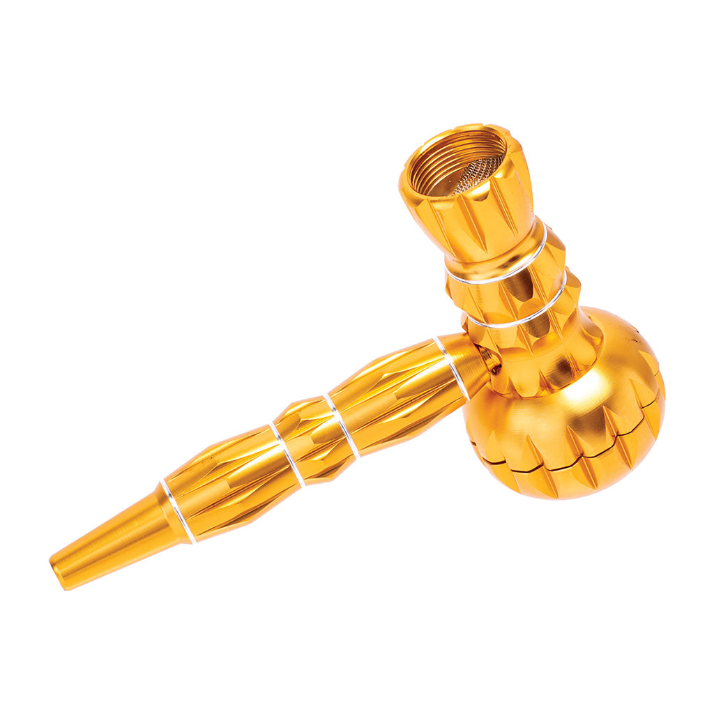 ALUMINUM RIBBED SMOKING PIPE WITH GRINDER - Discreet Smoker