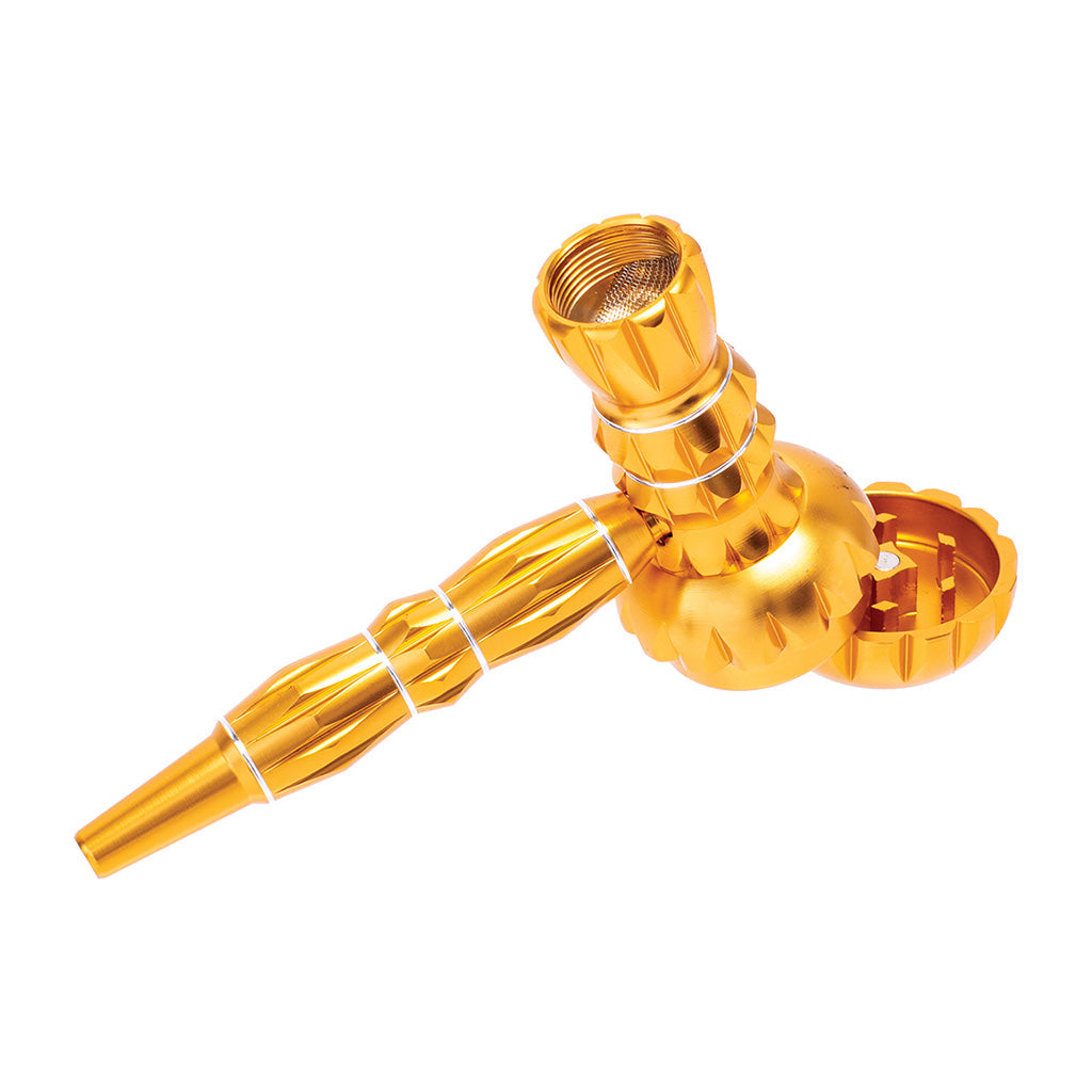 ALUMINUM RIBBED SMOKING PIPE WITH GRINDER - Discreet Smoker