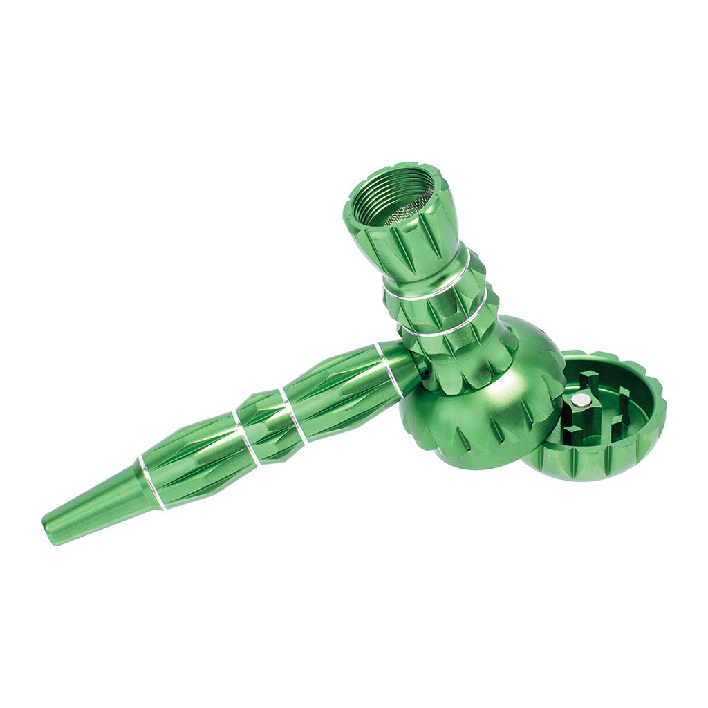 ALUMINUM RIBBED SMOKING PIPE WITH GRINDER - Discreet Smoker