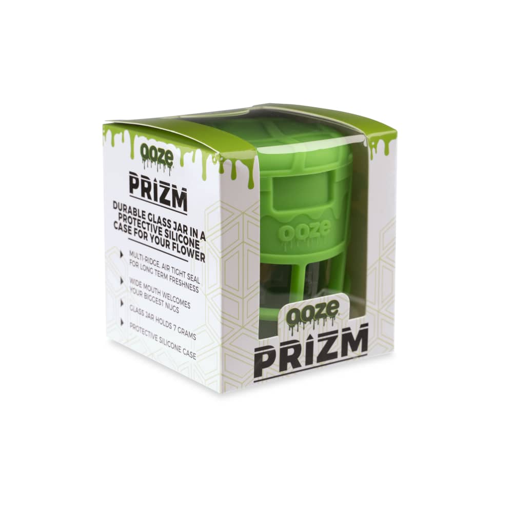 Ooze Prizm Silicone-Wrapped Glass Stash Jar - Discreet Smoker