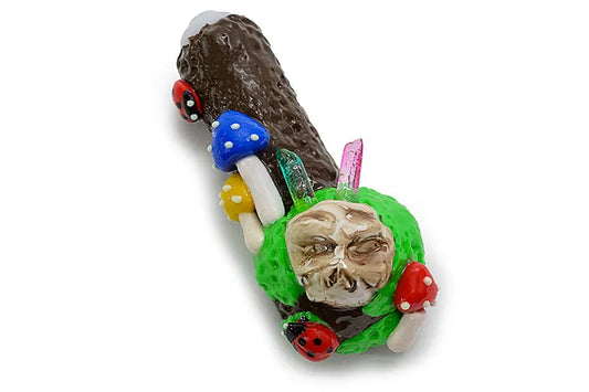 Clay Ladybug Mushroom Crystals Handpipe - Discreet Smoker