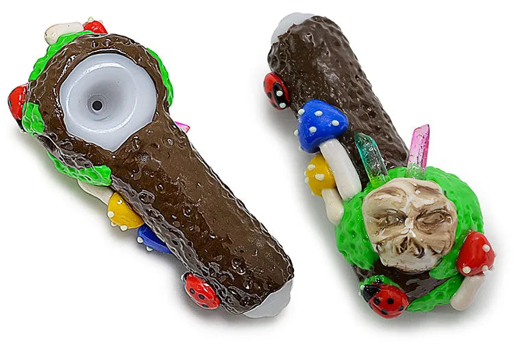 Clay Ladybug Mushroom Crystals Handpipe - Discreet Smoker