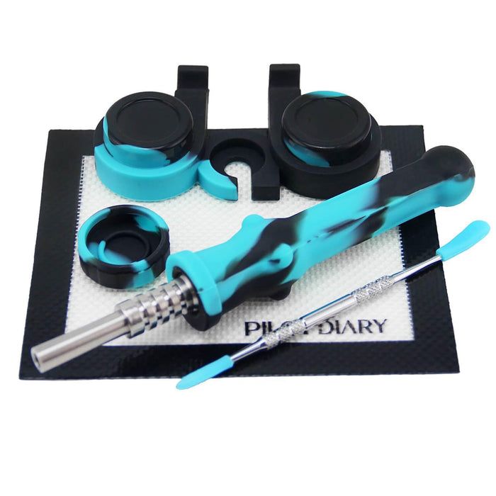 Silicone Dab Straw Kit 6.5", Blacl&Blue