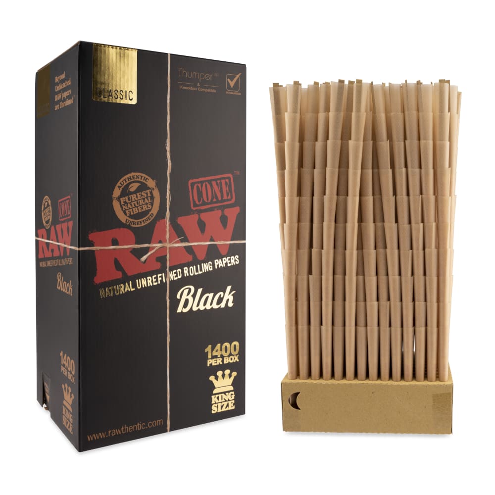 RAW Classic Black King Size Bulk Cones Box - 1400ct - Discreet Smoker