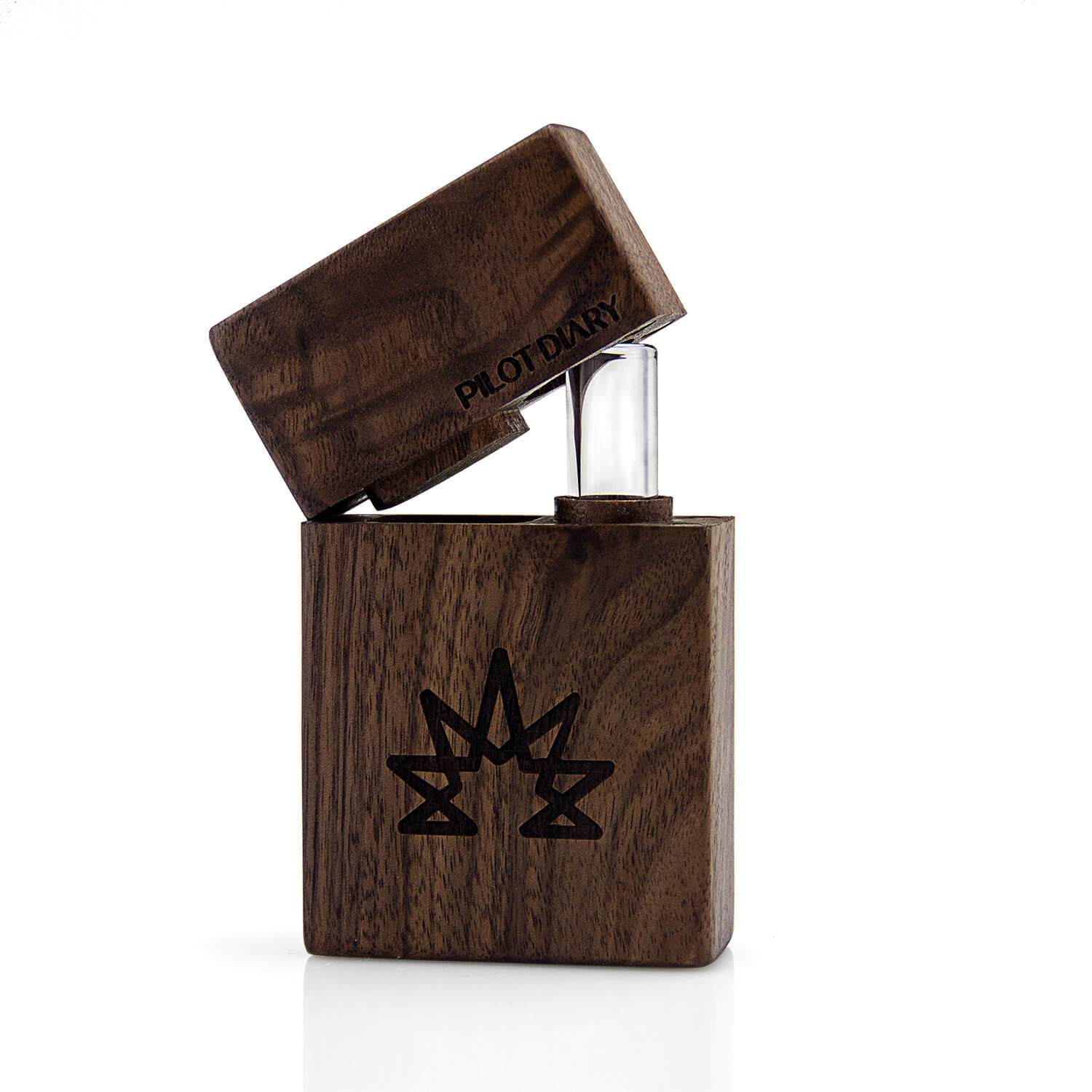 Wood Dugout With Glass One Hitter Pipe