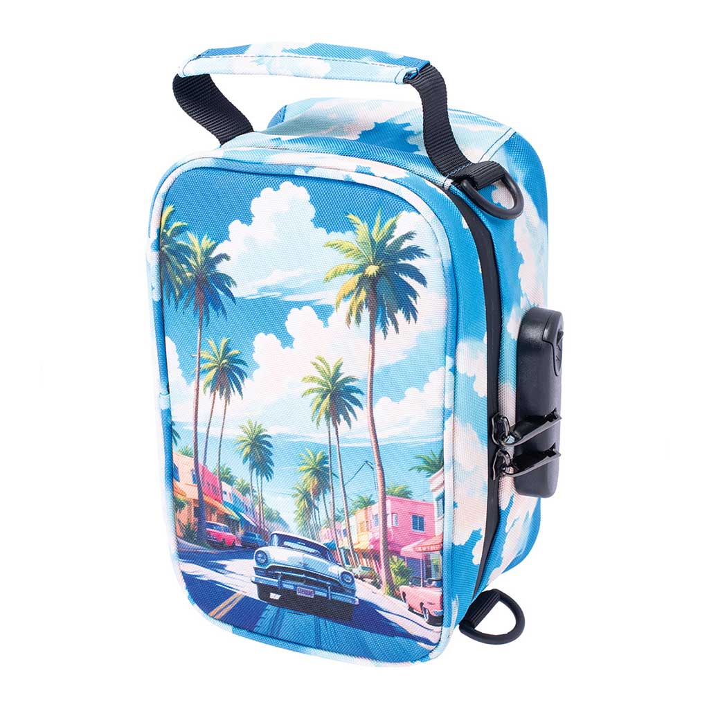 8.5IN X 5.5IN X 4.5IN SMELLPROOF BAG - PALM CITY RETRO - Discreet Smoker