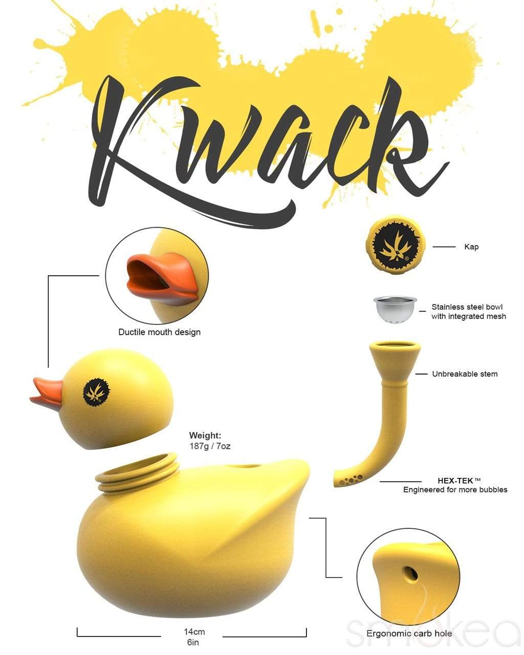 Piecemaker Kwack Silicone Duck Water Pipe - Discreet Smoker