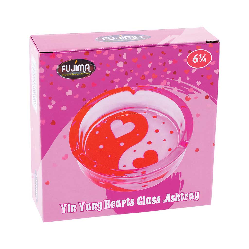 PINK YIN YANG HEARTS GLASS ASHTRAY - Discreet Smoker