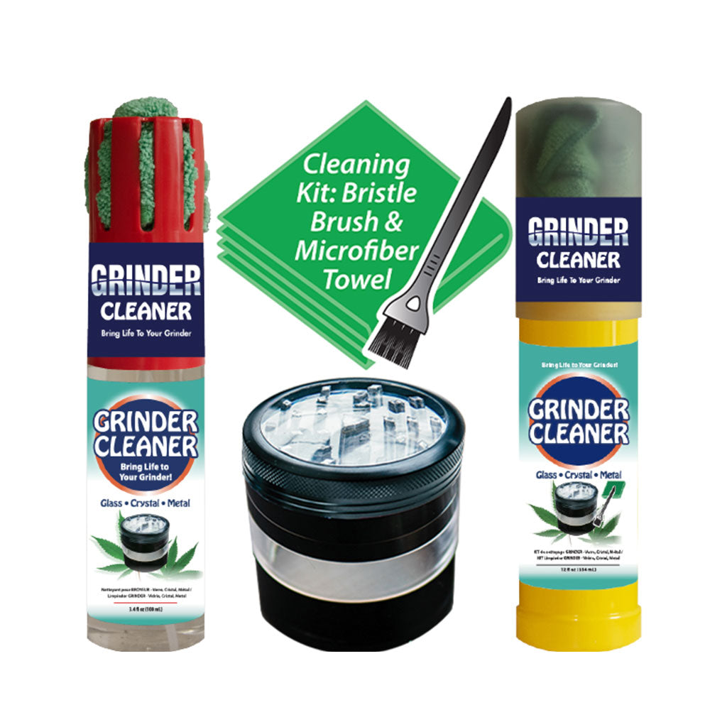 Repel-Aide Bong Life Grinder Cleaner / 12oz Kit w/ White Cup Cap, Microfiber Towel. Bristle Brush - Discreet Smoker
