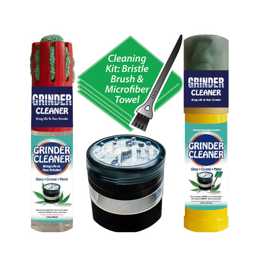 Repel-Aide Bong Life Grinder Cleaner / 12oz Kit w/ White Cup Cap, Microfiber Towel. Bristle Brush - Discreet Smoker