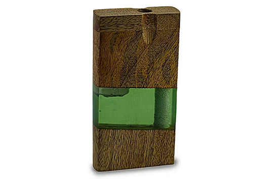 Handmade Wood & Acrylic Dugout w/ One Hitter - Green - Discreet Smoker