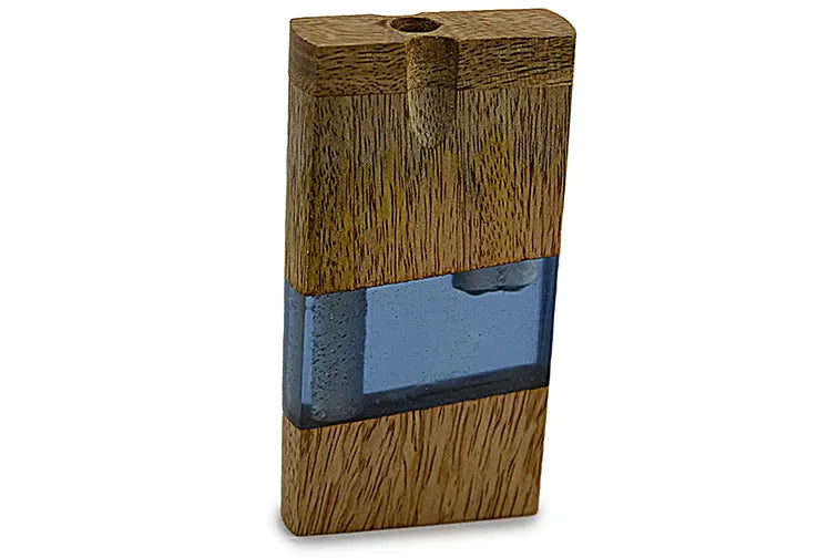 Handmade Wood & Acrylic Dugout w/ One Hitter - Blue - Discreet Smoker