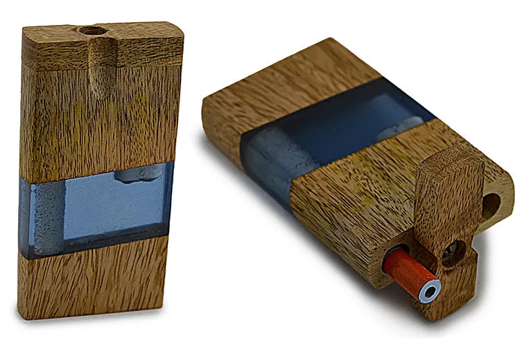 Handmade Wood & Acrylic Dugout w/ One Hitter - Blue - Discreet Smoker