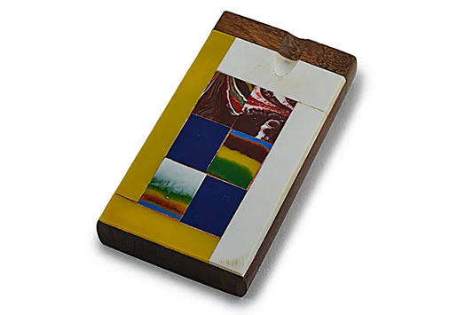 Handmade Wooden Abstract Tiles Dugout w/ One Hitter - Discreet Smoker