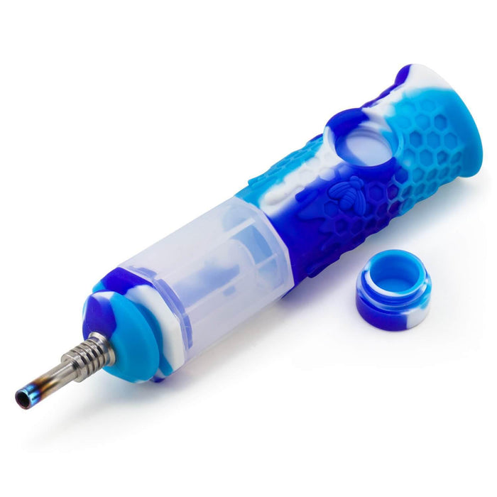 Silicone Honeycomb Honey Straw 7", Blue&White