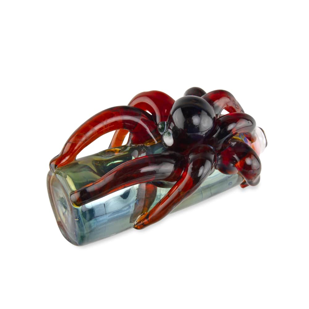 Custom Glass 5” Gold Fumed Red Octopus Hand Pipe - Discreet Smoker
