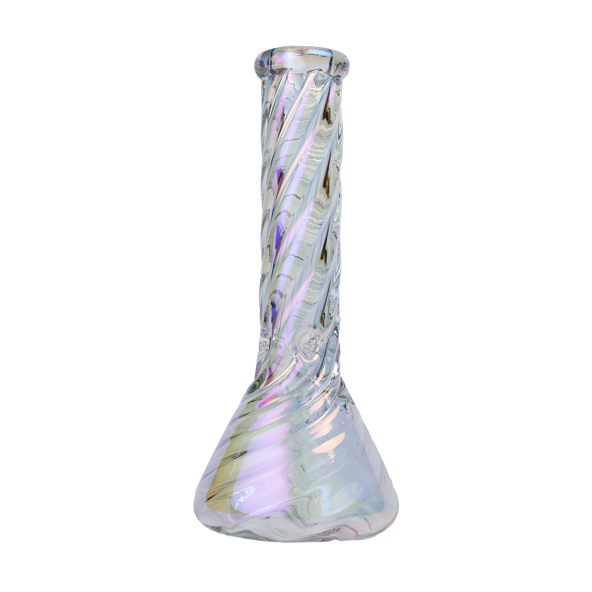 Human Grade Twisted Iridescent Beaker Water Pipe - Discreet Smoker
