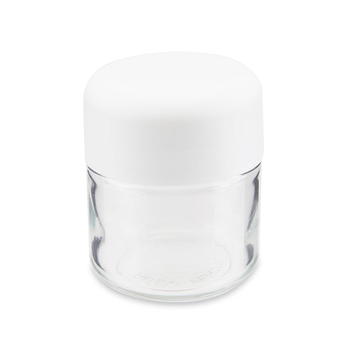 3oz Child Resistant Glass Jar and Cap 160ct Bulk, Clear w/ White