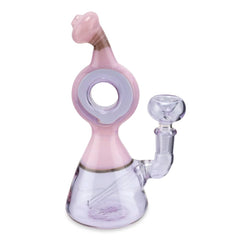 Custom Glass 6” Pink and Purple Donut Rig Water Pipe
