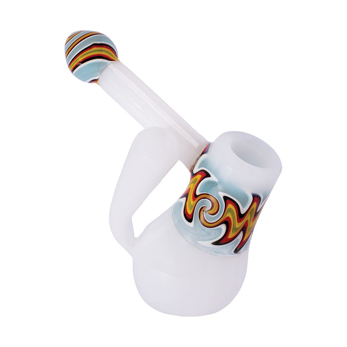 GLASS BUBBLER WITH WIG WAG, White