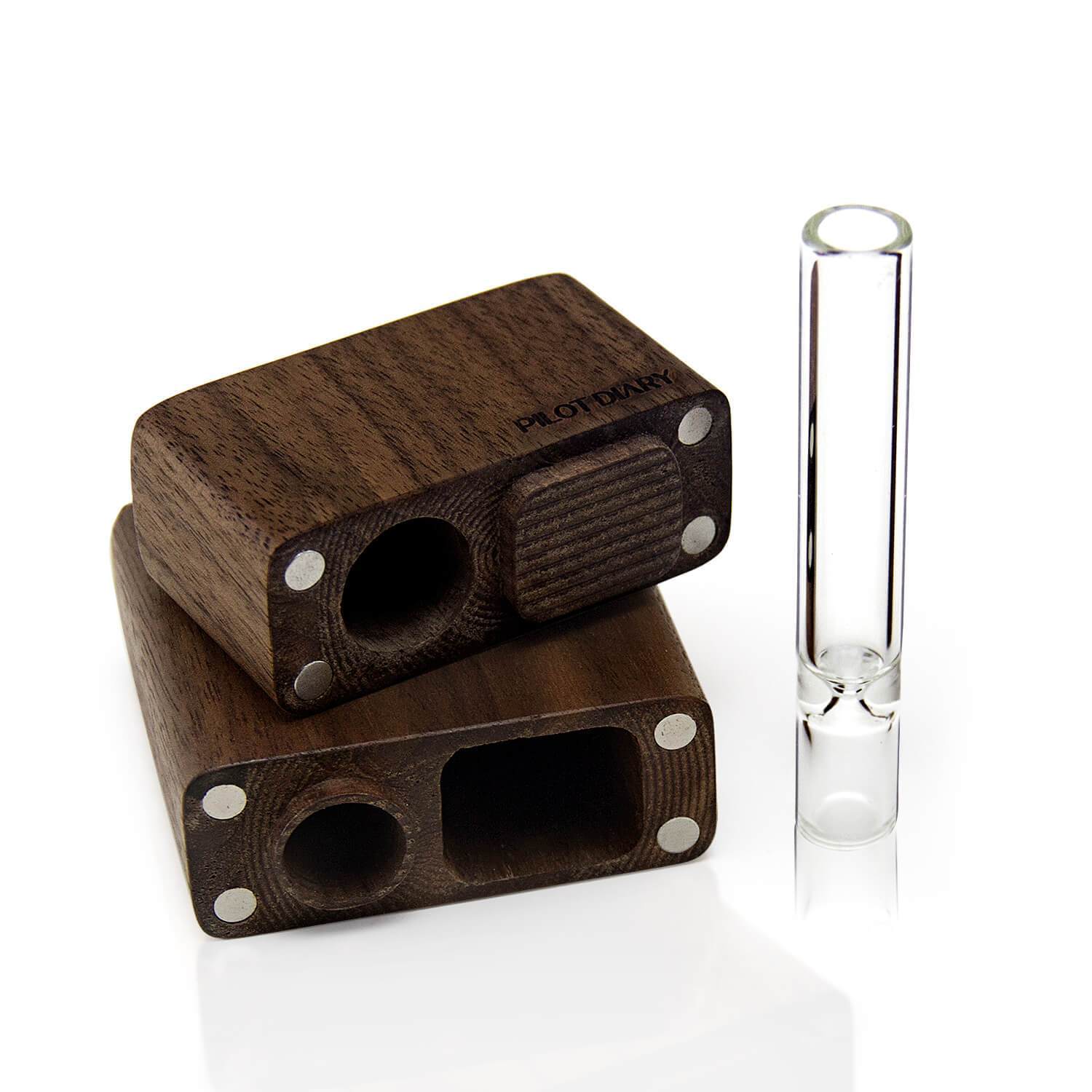 Wood Dugout With Glass One Hitter Pipe