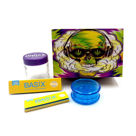ASST. DESIGN WOOD BOX W/ GRINDER, JAR & PAPERS - Discreet Smoker