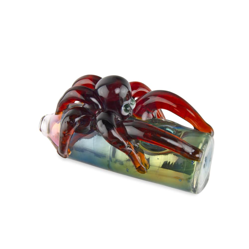 Custom Glass 5” Gold Fumed Red Octopus Hand Pipe - Discreet Smoker