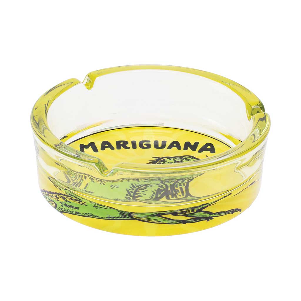YELLOW MARIGUANA GLASS ASHTRAY - Discreet Smoker