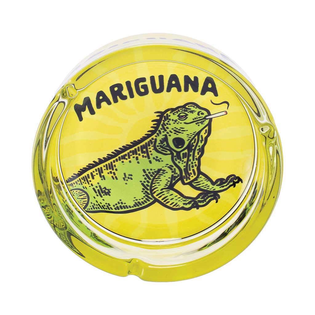 YELLOW MARIGUANA GLASS ASHTRAY - Discreet Smoker