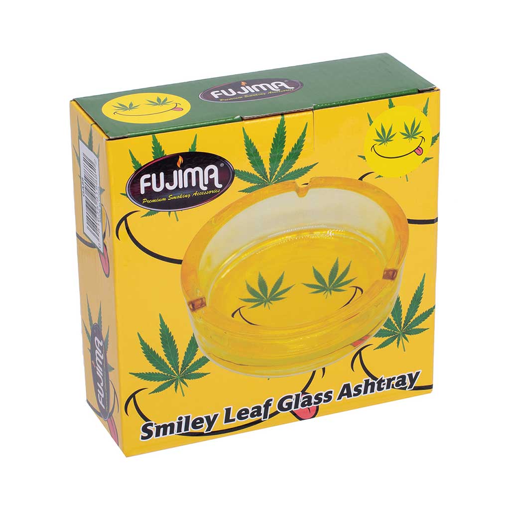 YELLOW SMILEY LEAF GLASS ASHTRAY - Discreet Smoker
