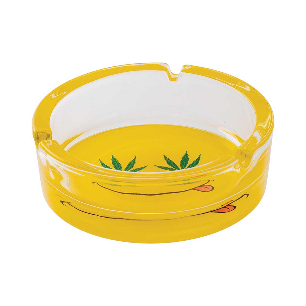 YELLOW SMILEY LEAF GLASS ASHTRAY - Discreet Smoker