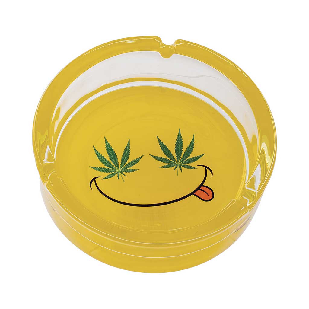 YELLOW SMILEY LEAF GLASS ASHTRAY - Discreet Smoker