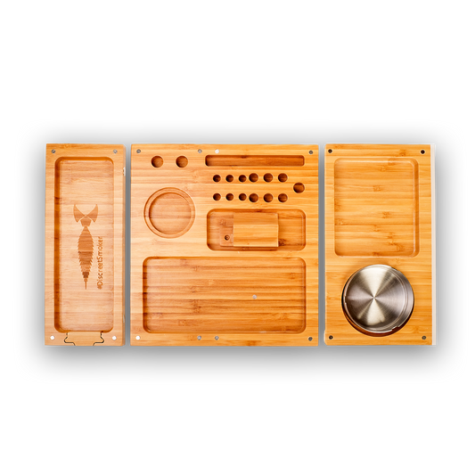 Magnetic Bamboo Rolling Tray - (Large) - Discreet Smoker