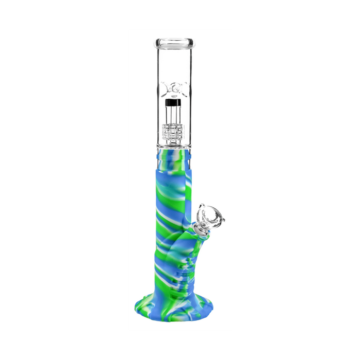 Medusa Customs Silicone Straight Pipe w/Percolator Bong, Green-White-Blue