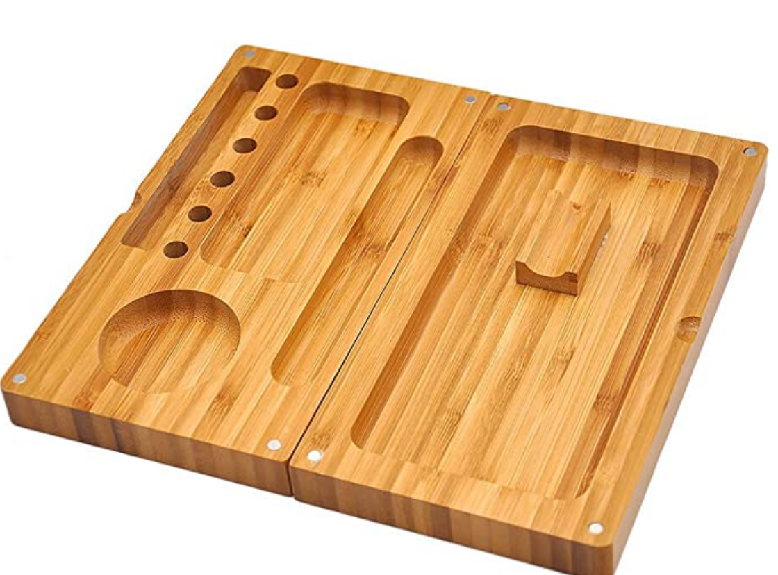 Wood Backflip Magnetic Rolling Tray - Open View Alternative, bamboo rolling tray, natural bamboo tray, raw bamboo rolling tray, raw rolling tray wood, bamboo tray, inexpensive rolling tray, rolling tray for sale, unique rolling trays, blunt rolling tray, blunt tray, cool rolling tray, small rolling tray, weed rolling tray