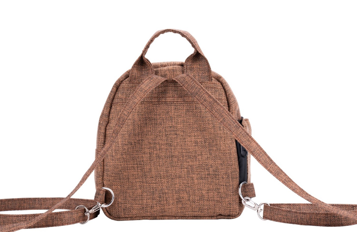 Brown Smell Proof Hemp Mini Backpack With Secret Lock - Back View