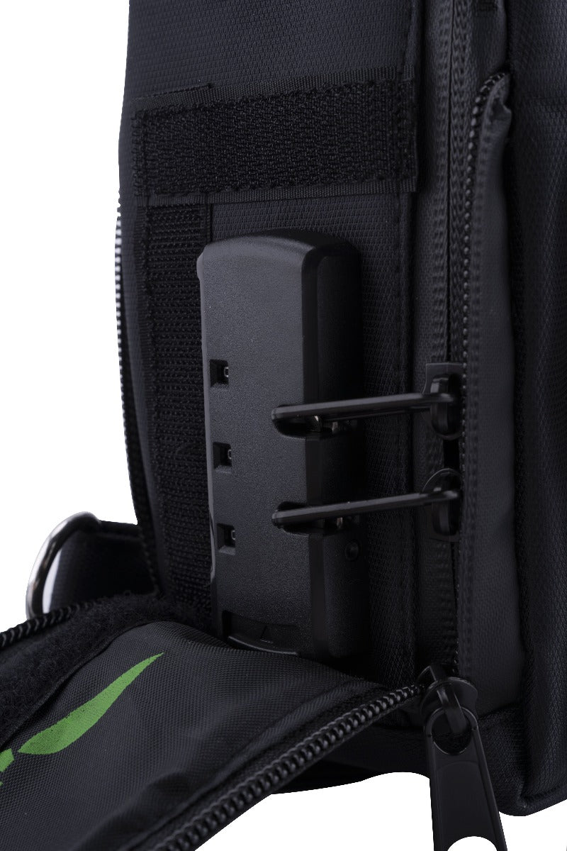 Black Smell Proof Mini Backpack With Secret Lock - Zoomed in On Lock