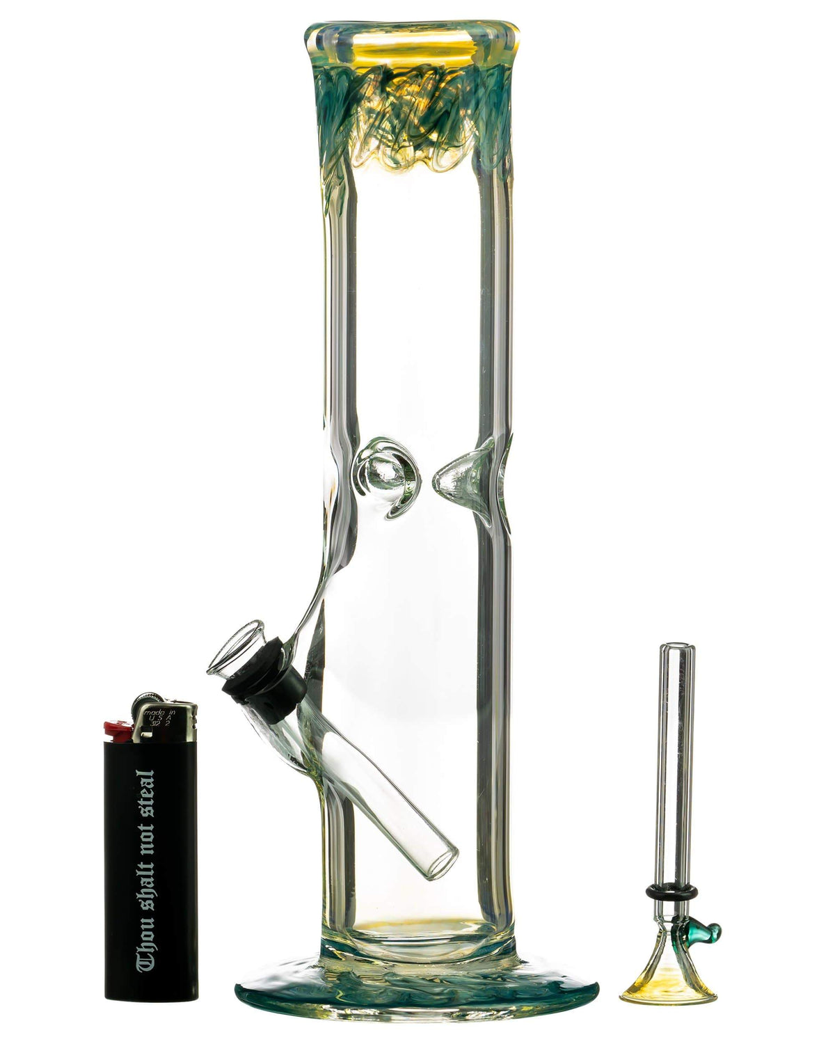 10" Straight Tube with Raked Colored Glass Accents - Discreet Smoker
