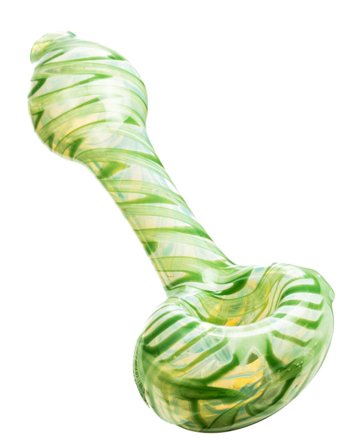 Raked Silver Fumed Mini Spoon Pipe, Green