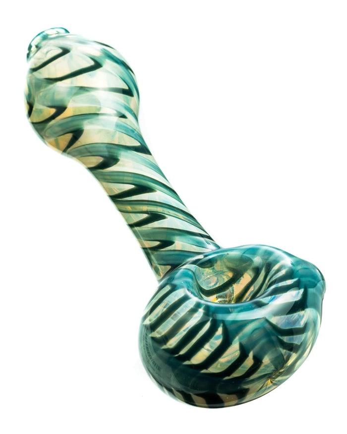 Raked Silver Fumed Mini Spoon Pipe, Teal