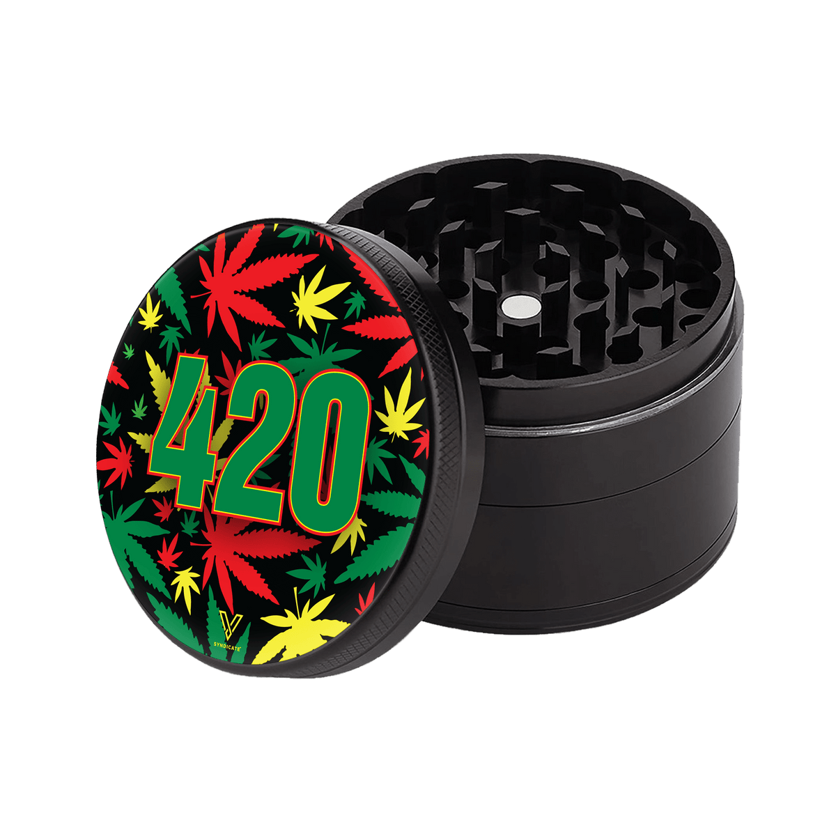 420 Rasta 4-Piece CleanCut Grinder (Nonstick) - Discreet Smoker