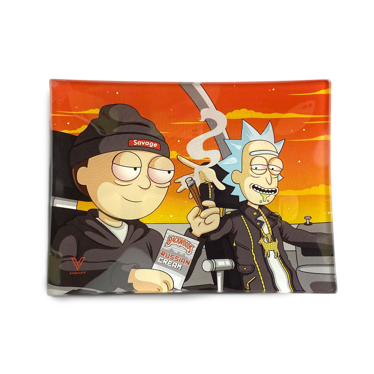 Dirty Ridin' Rick and Morty Glass Rolling Tray